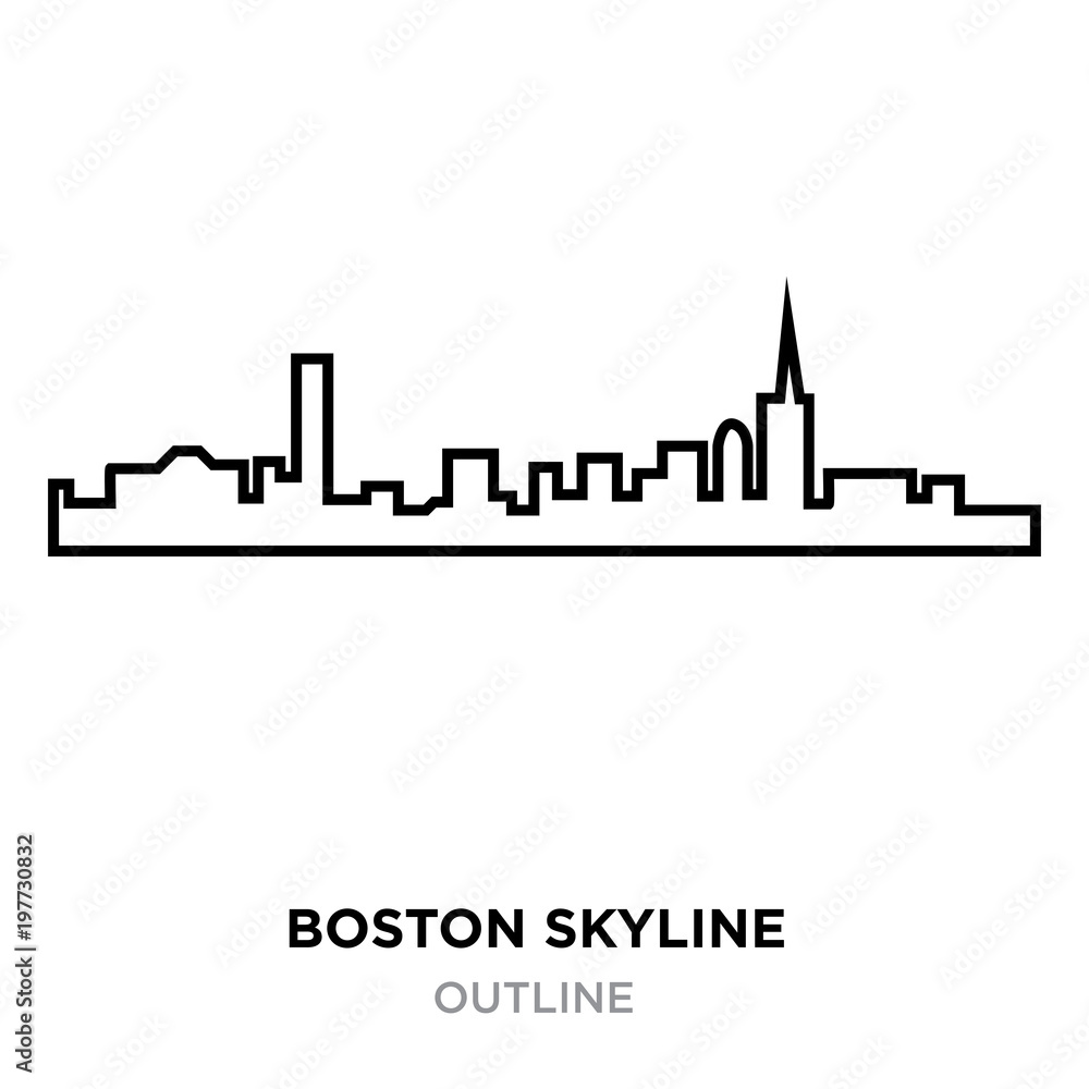 boston skyline outline on white background, vector illustration
