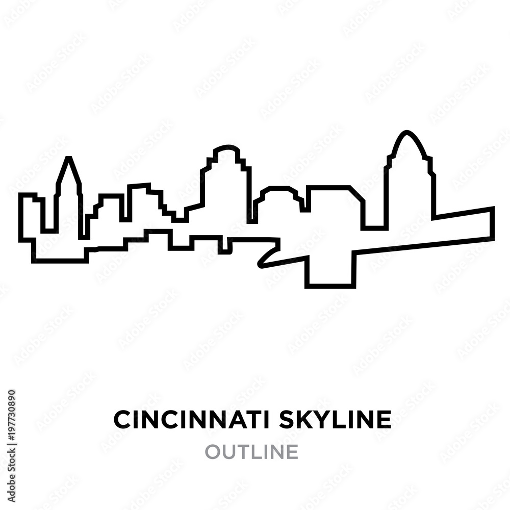 cincinnati skyline outline on white background, vector illustration