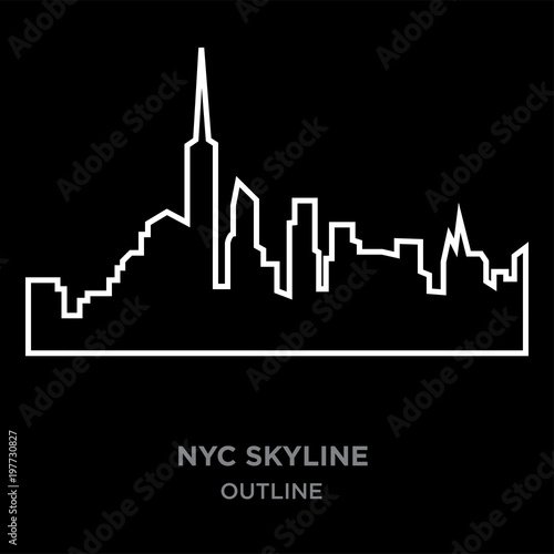 white border nyc skyline outline on black background, vector illustration