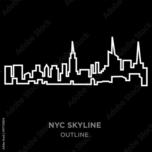 white border nyc skyline outline on black background, vector illustration