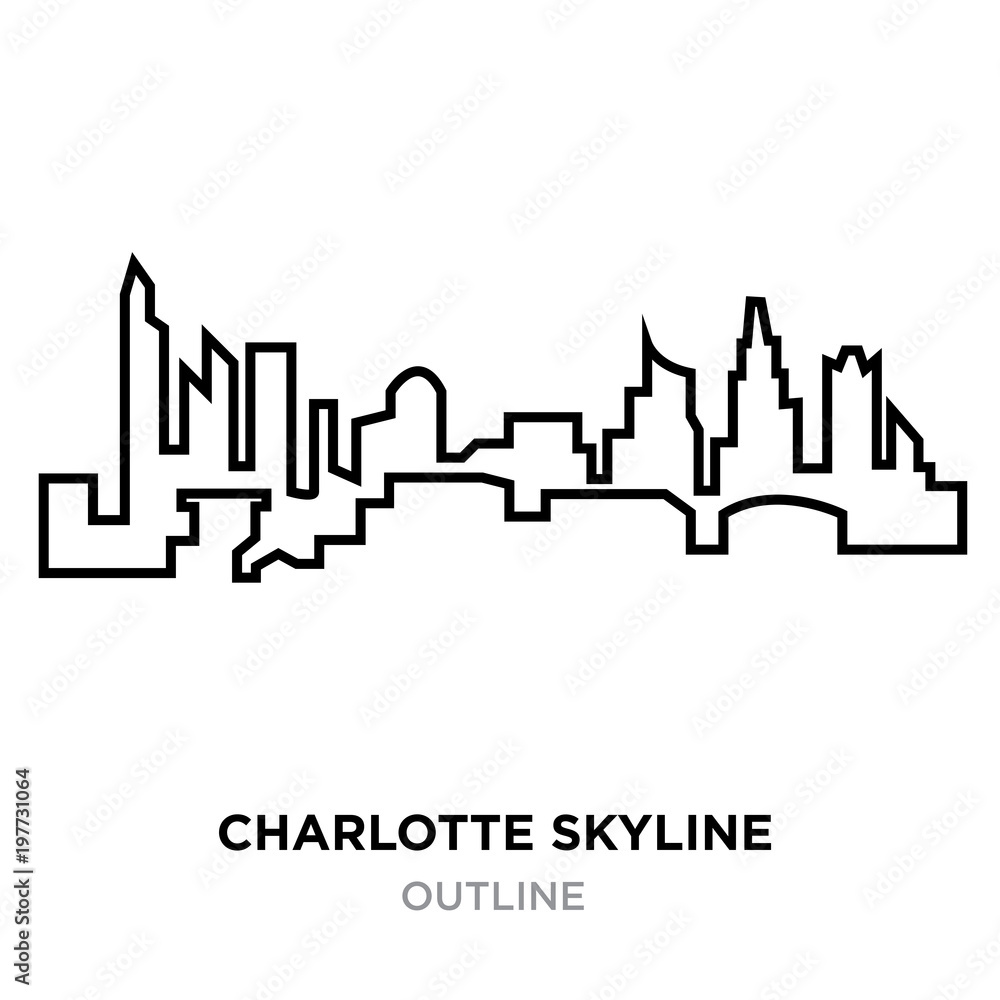 charlotte skyline outline lorem outline on white background, vector illustration