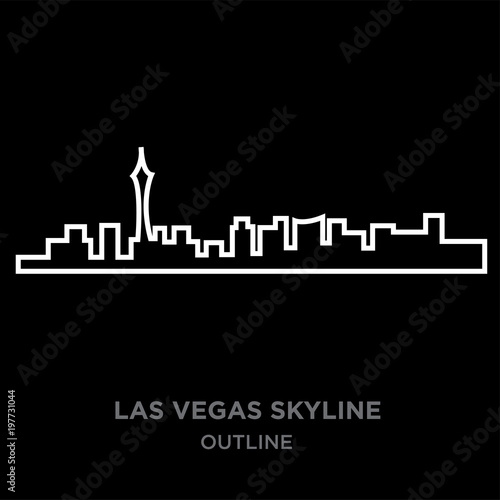 white border las vegas skyline outline on black background, vector illustration