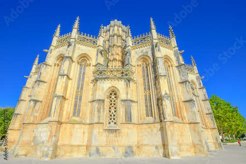 Popular Batalha Monastery, one of best examples of Gothic architecture in Portugal, mixed with Manueline style. Dominican convent of Saint Mary of the Victory in city of Batalha, Unesco Heritage.