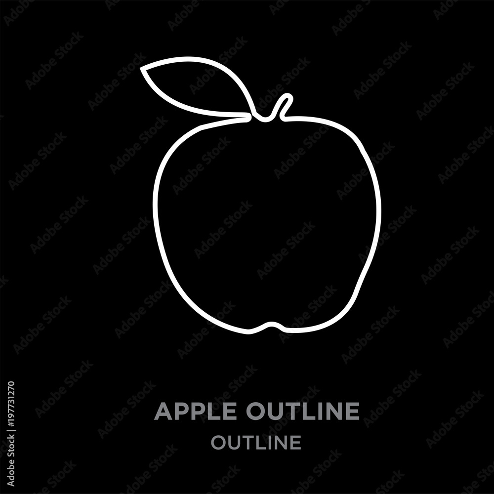 white border apple outline clipart on black background, vector