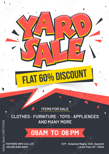 Garage or yard sale event announcement printable poster or banner template.