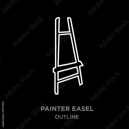 white border painter easel outline on black background, vector illustration