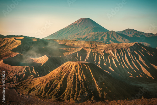 Mount Bromo volcano (Gunung Bromo) with sunrise colorful sky dawn at Bromo Tengger Semeru National Park, East Java, Indonesia.