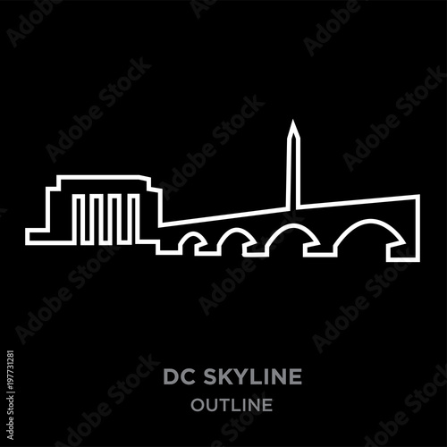 white border dc skyline outline on black background  vector illustration