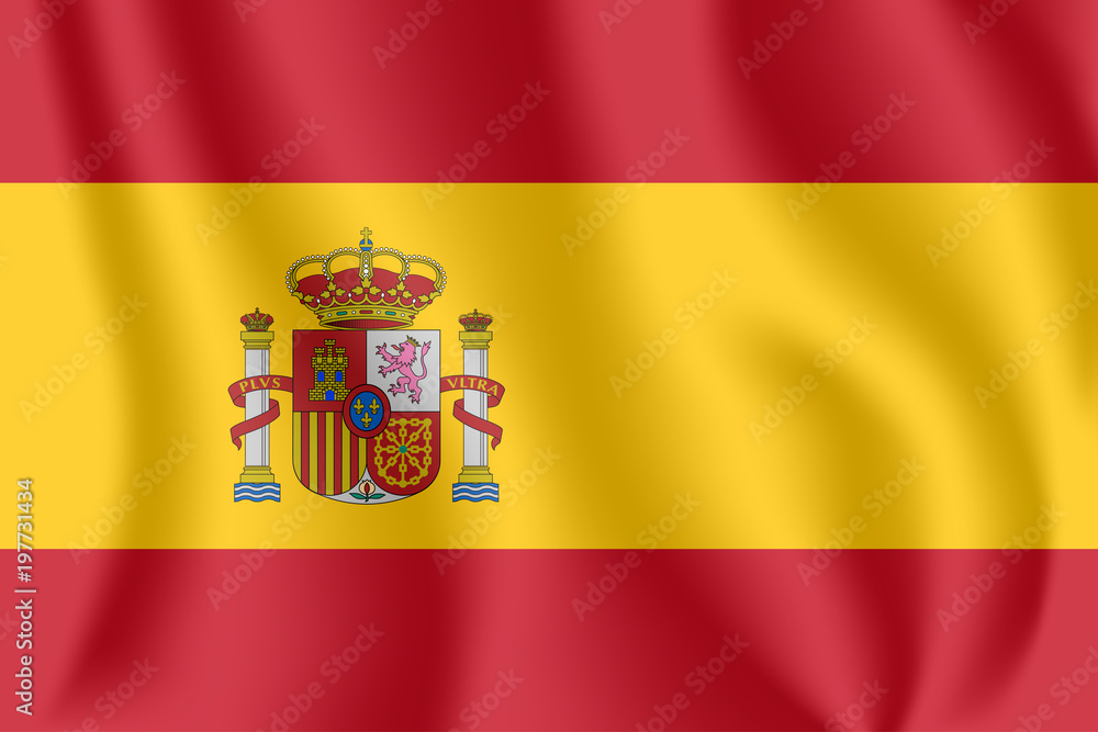 Obraz premium Flag of Spain. Realistic waving flag of Kingdom of Spain. Fabric textured flowing flag of Spain.
