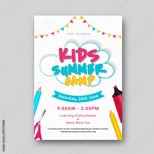 Summer camp poster, flyer or banner design.