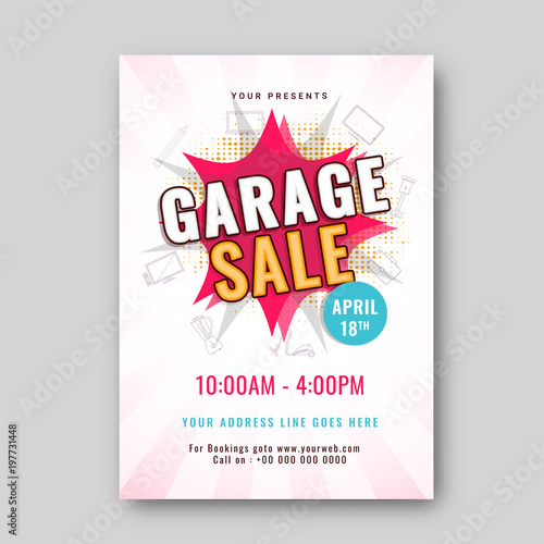 Garage or yard sale event announcement printable poster or banner template.