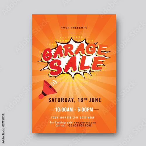 Garage or yard sale event announcement printable poster or banner template.