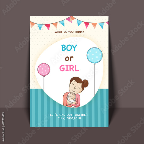 Girl or boy, question marks for a gender reveal party invitation card.