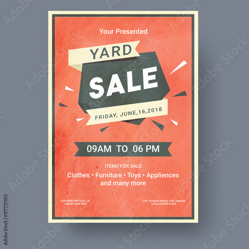 Garage or yard sale event announcement printable poster or banner template.
