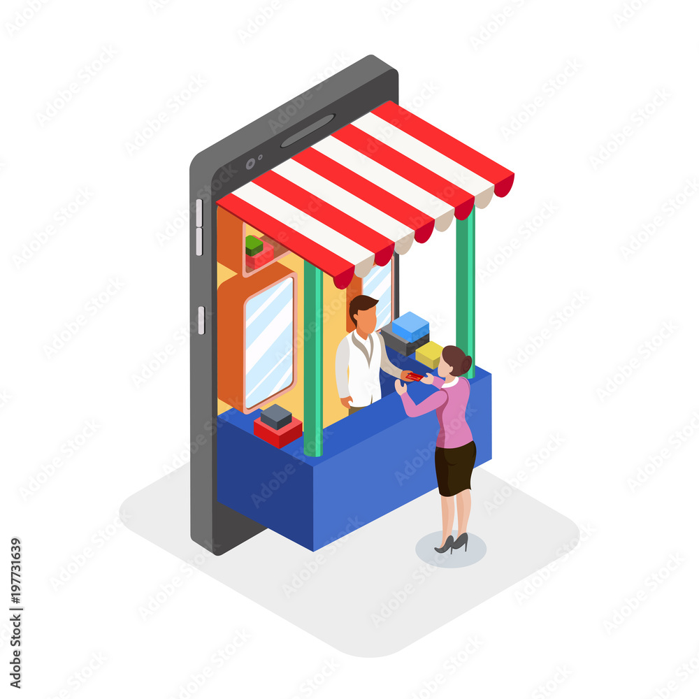 Online shopping concept with a shop on smart phone device. Online shopping concept with a shop on smart phone device.