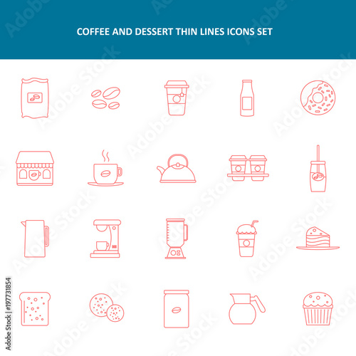 Coffee And Dessert Thin Lines Icons Sets