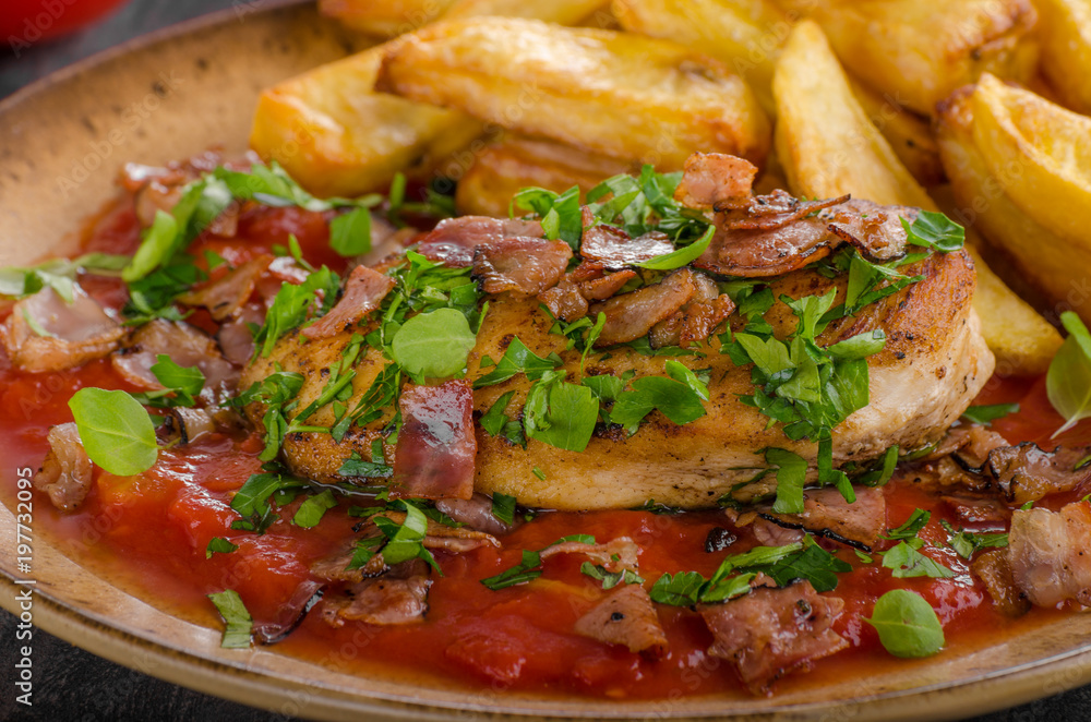 Chicken steak with herbs, homemade french fries Chicken steak with herbs, homemade french fries