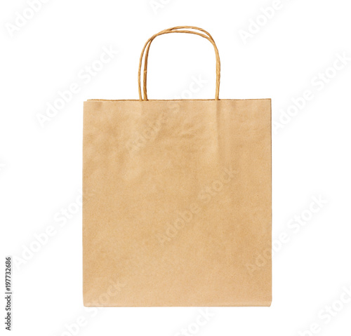 Recycled paper shopping bags on white background