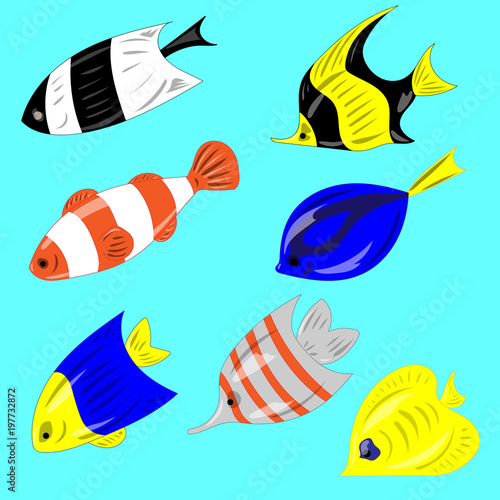 collection of vector coral fish