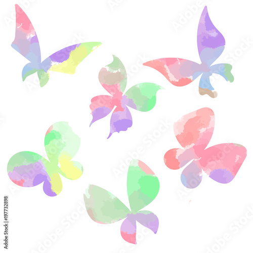 collection of watercolor butterflies of different shapes, isolated, vector illustration