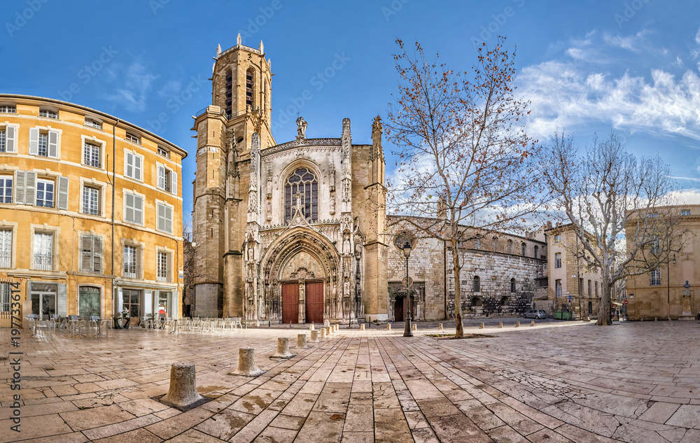 The Cathedral of the Holy Saviour in Aix-en-Provence, Bouches-du-Rhone, France - obrazy, fototapety, plakaty 