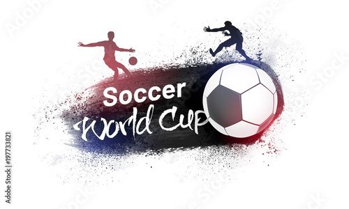 Soccer world cup concept with silhouette of football players on grungy background.