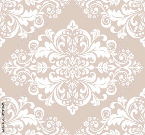 Wallpaper in the style of Baroque. A seamless vector background. White and pink floral ornament. Graphic vector pattern