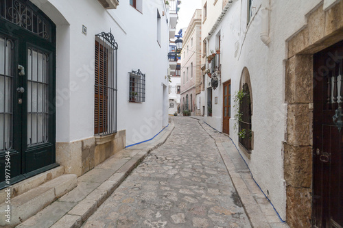 Street in catalan village of Sitges  province Barcelona  Catalonia  Spain.
