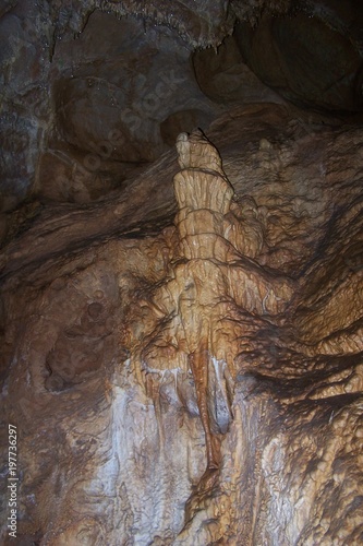 Stalactites and stalagmites inside a cave