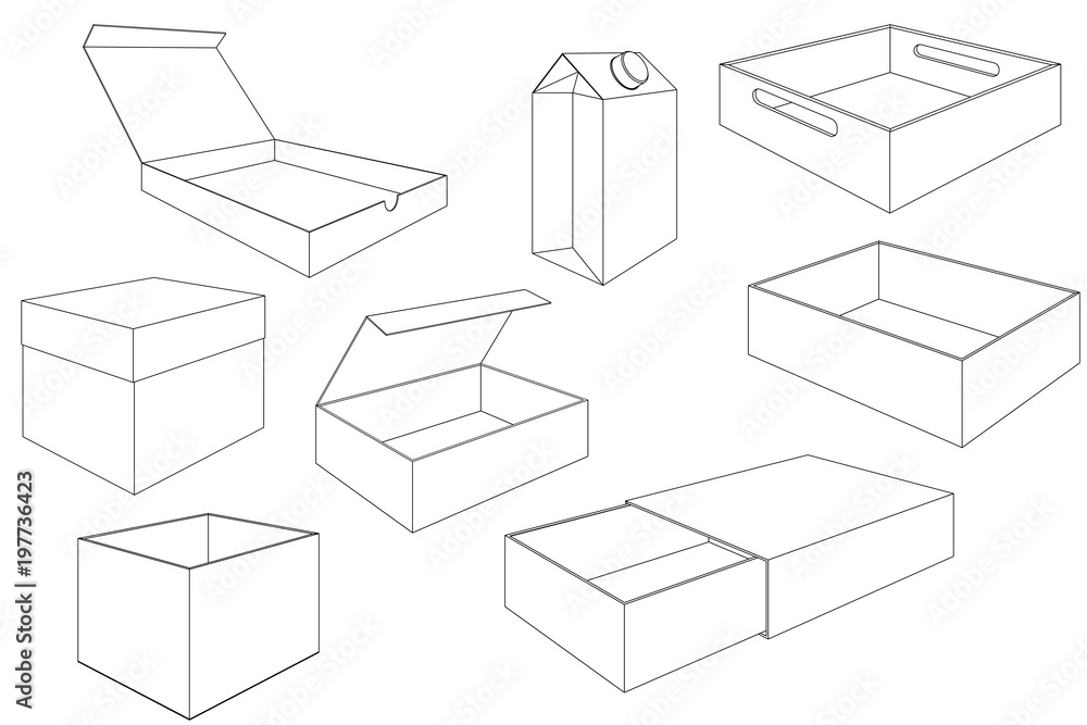 Boxes. Outline drawings. Collection of packages Boxes. Outline drawings. Collection of packages