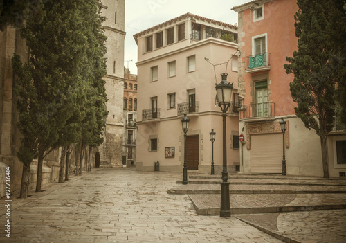 Historic center city view, vintage look, Vilafranca del Penedes, province Barcelona, Catalonia.Spain. photo