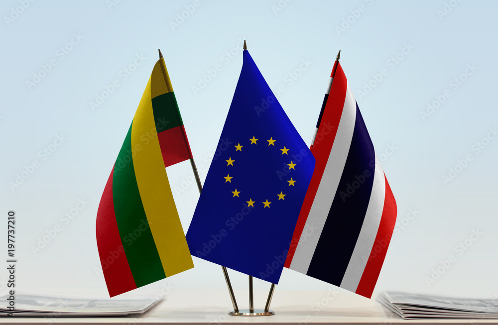 Flags of Lithuania European Union and Thailand