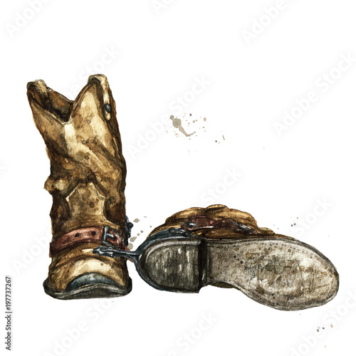 Pair of Cowboy Boots. Watercolor Illustration. 
