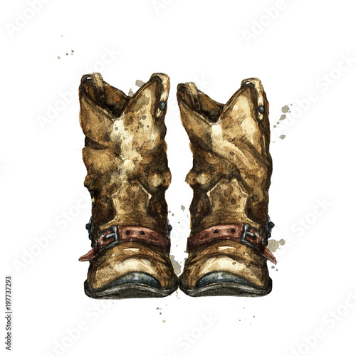 Pair of Cowboy Boots. Watercolor Illustration. 