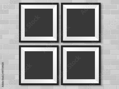 Frames photo gallery mock up brick wall vector black