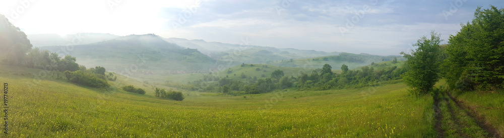 beautiful morning scenery in the hills of Transylvania