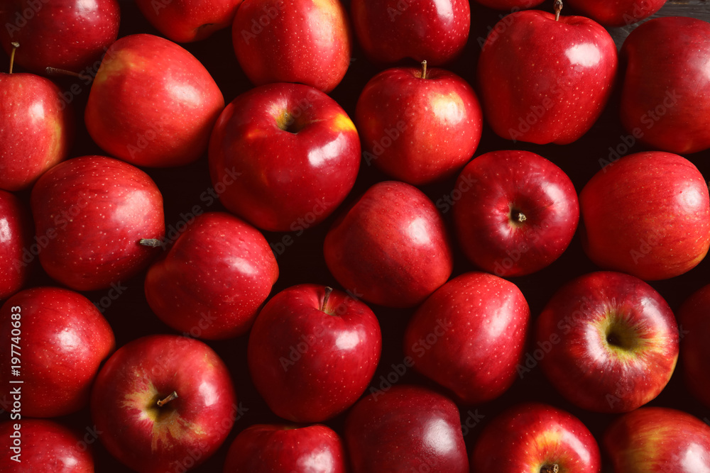 Fresh ripe red apples as background - obrazy, fototapety, plakaty 