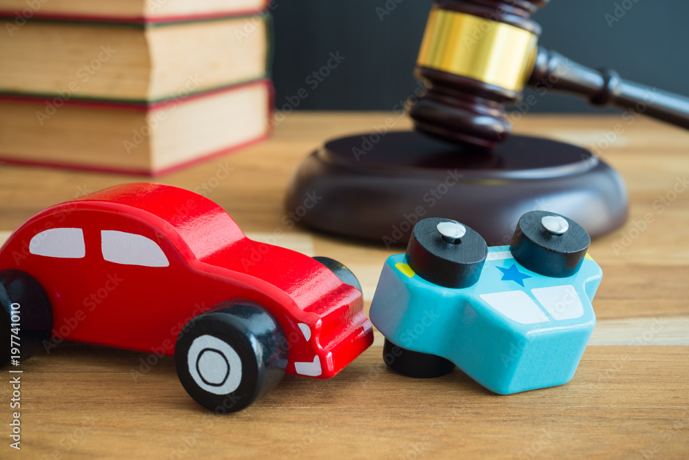 Car accident,  auto insurance and judge gavel law concept