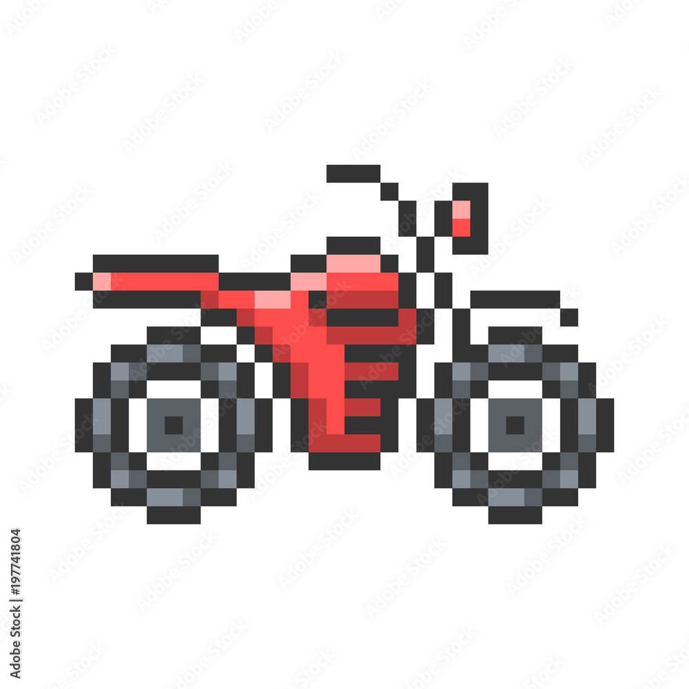Outlined pixel icon of motorcycle. Fully editable