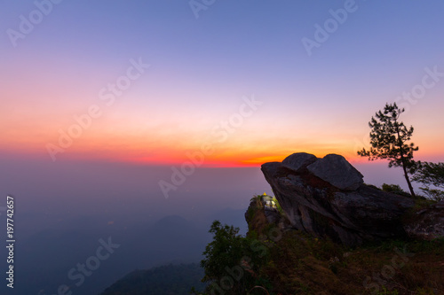 Landscape sunrise on mountain view at Ramkhamhaeng National Park Sukhothai Thailand