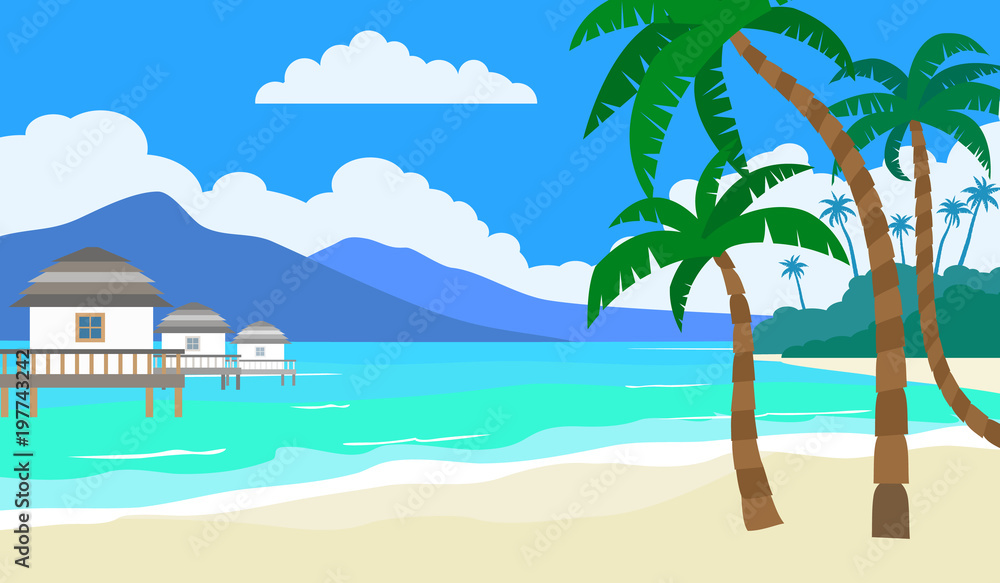 beautiful landscape tropical beach palms bungalow 