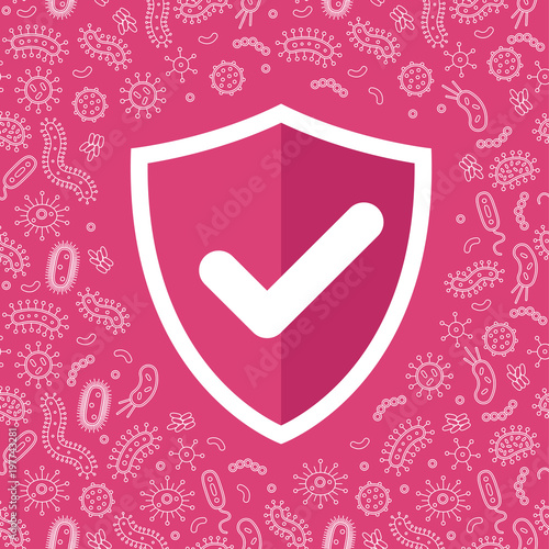 hygienic shield with tick protecting from virus, germs and bacteria. Flat style vector illustration.

