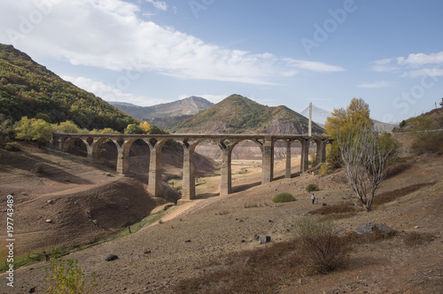 Reservoir of Barrios de Luna, Leon, Spain. Dry reservoir bottom, photograph taken during the great drought of 2017.