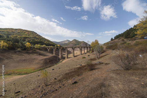 Reservoir of Barrios de Luna, Leon, Spain. Dry reservoir bottom, photograph taken during the great drought of 2017.