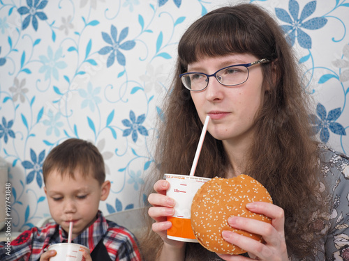 People eat fast food