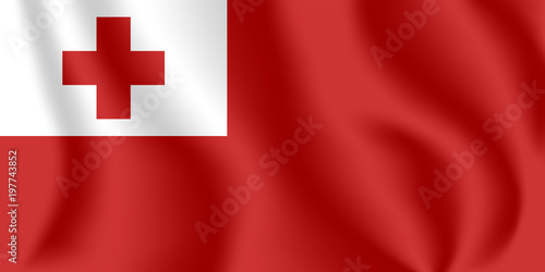 Flag of Tonga. Realistic waving flag of Kingdom of Tonga. Fabric textured flowing flag of Tonga. photo