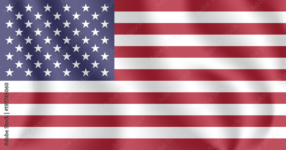 Naklejka premium Flag of United States (US). Realistic waving flag of United States of America (USA). Fabric textured flowing flag of America.
