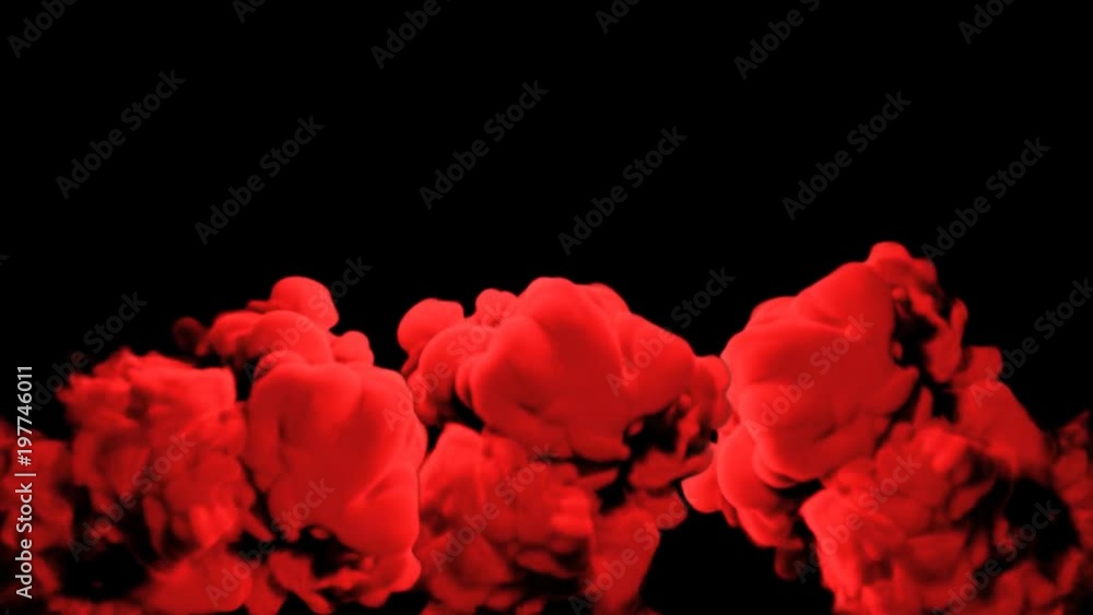 Abstract stylized Red ink drop in water on a black background for effects with Alpha channel matte. 3d render. voxel graphics. computer simulation V23 Abstract stylized Red ink drop in water on a black background for effects with Alpha channel matte. 3d render. voxel graphics. computer simulation V23