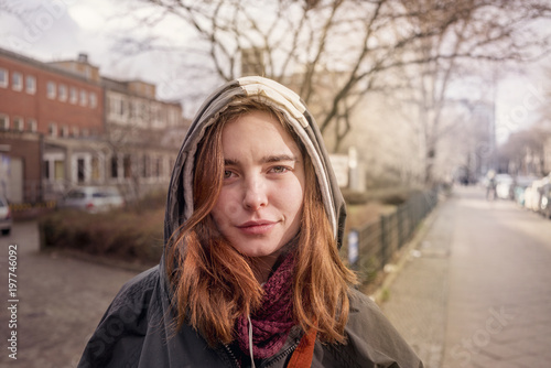 Canvas Print portrait of a young woman outdoors in Berlin