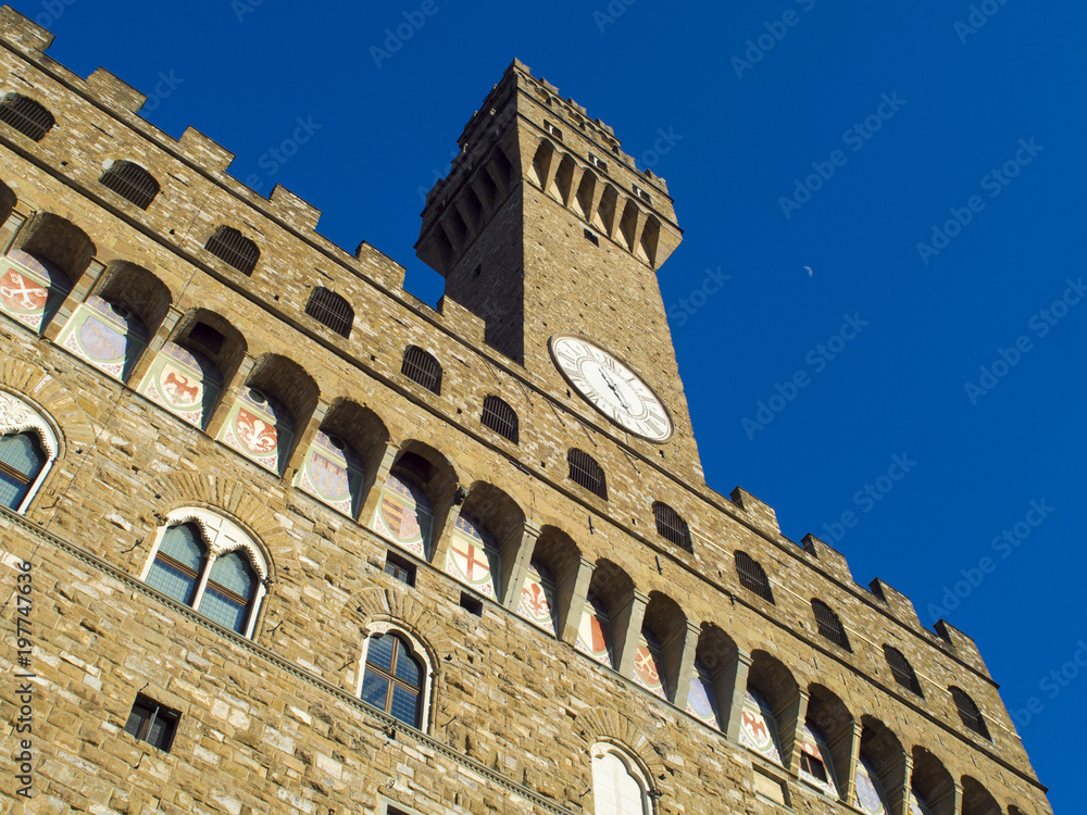 Italia, Toscana, Firenze,Palazzo Vecchio e la Torre di Arnolfo da Cambio.